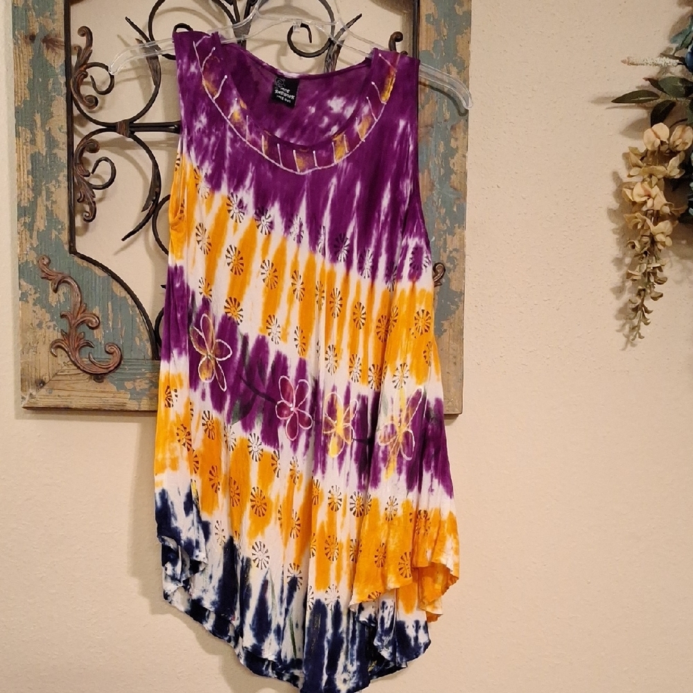 Purple and Gold Tie Front Tank Top Swim Coverup. OS(One size fits most) NWOT